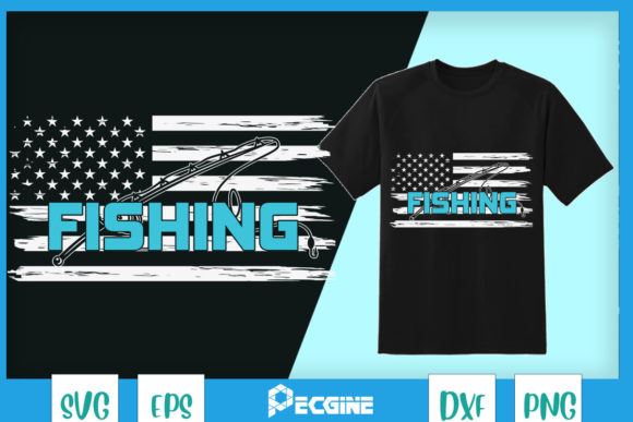 American Flag Fishing Rod Graphics for T-Shirt Designs