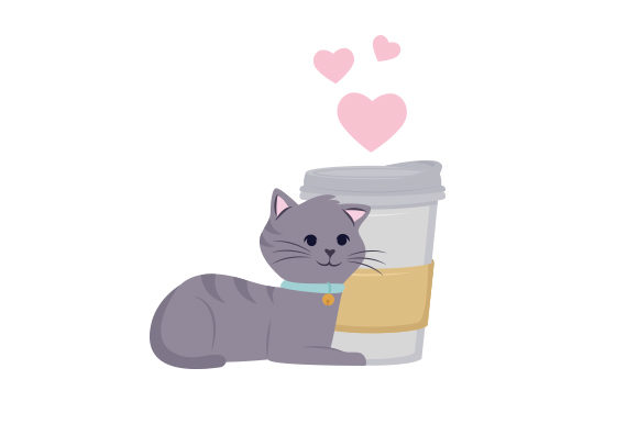Cat Cuddling Coffee Cup: Crafts & Animals Design Asset