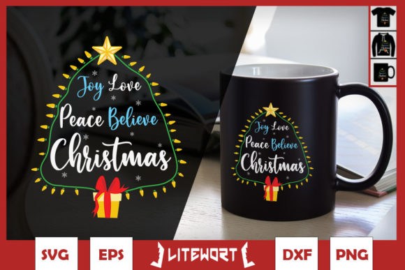 Christmas Tree Joy Love Peace Believe Graphics
