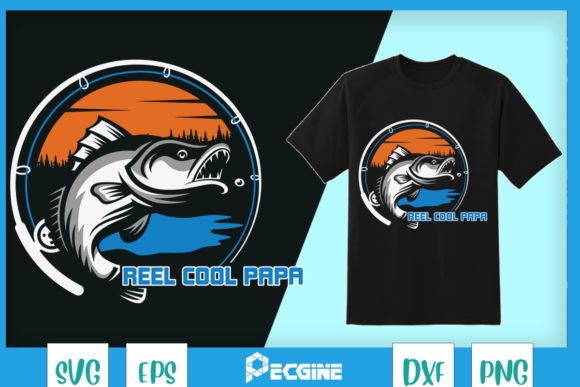 Mens Reel Cool Papa Fishing Dad Graphics