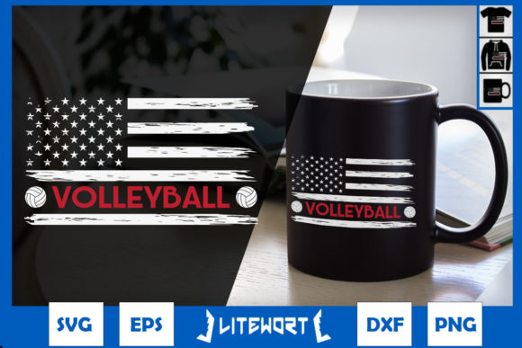 Volleyball Vintage USA American Flag Graphics